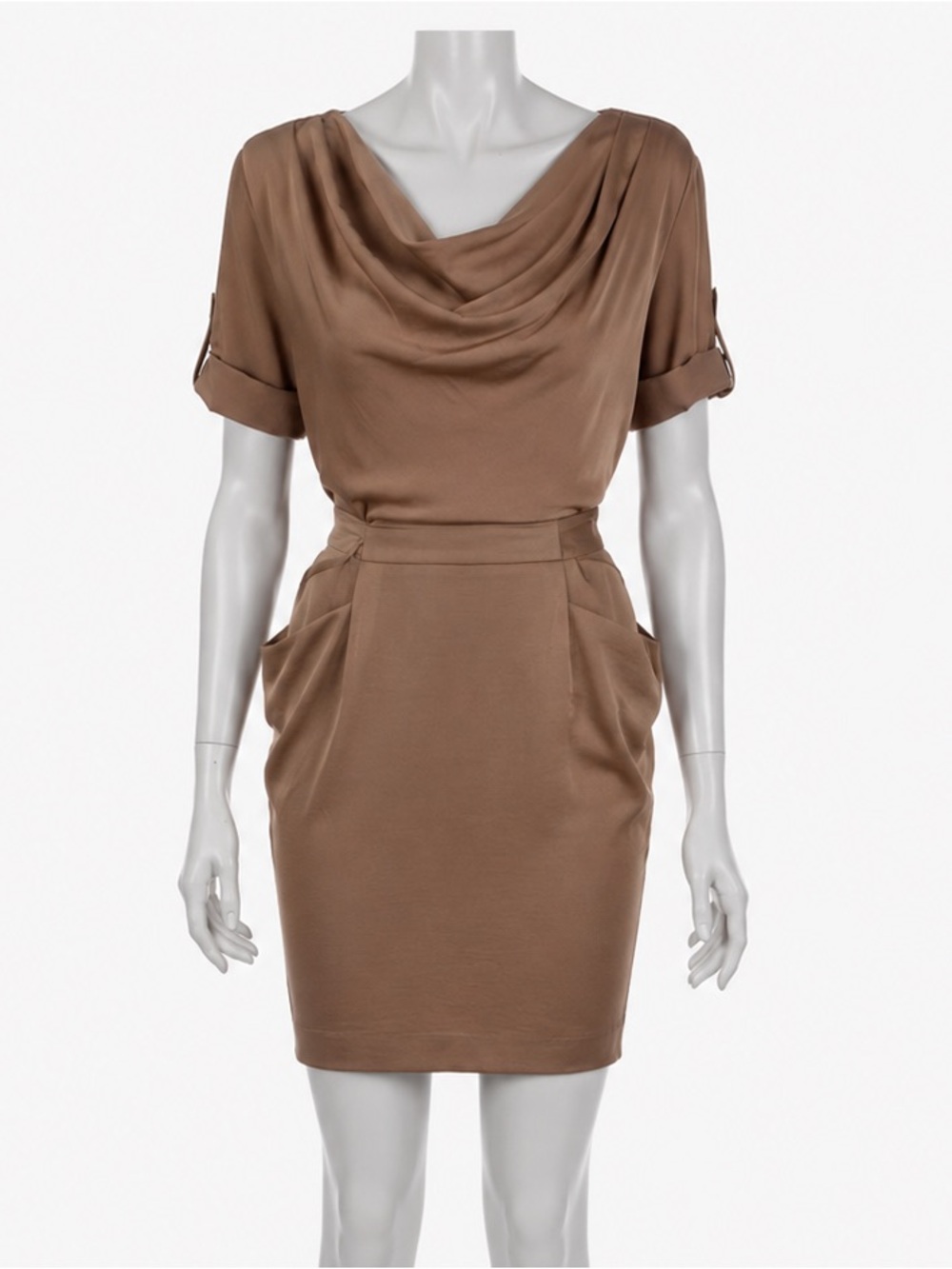 BCBGMAXAZRIA Bronze Luxe Satin Alex Mini Dress XS